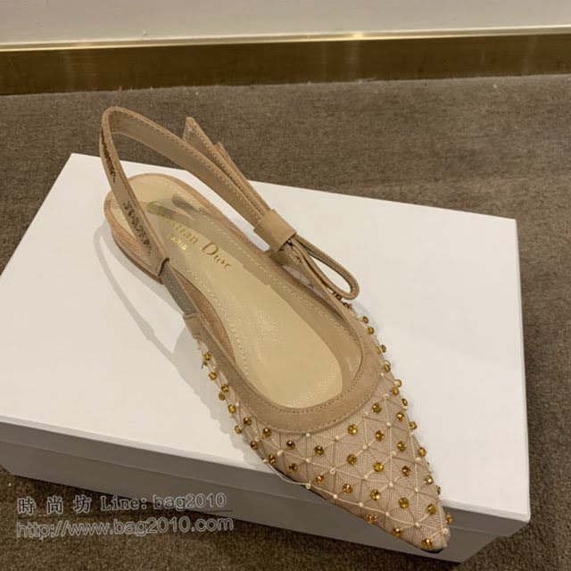DIOR女鞋 迪奧2021專櫃新款J’ADIOR尖頭涼鞋 Dior網紗燙鑽路跟涼鞋  naq1524